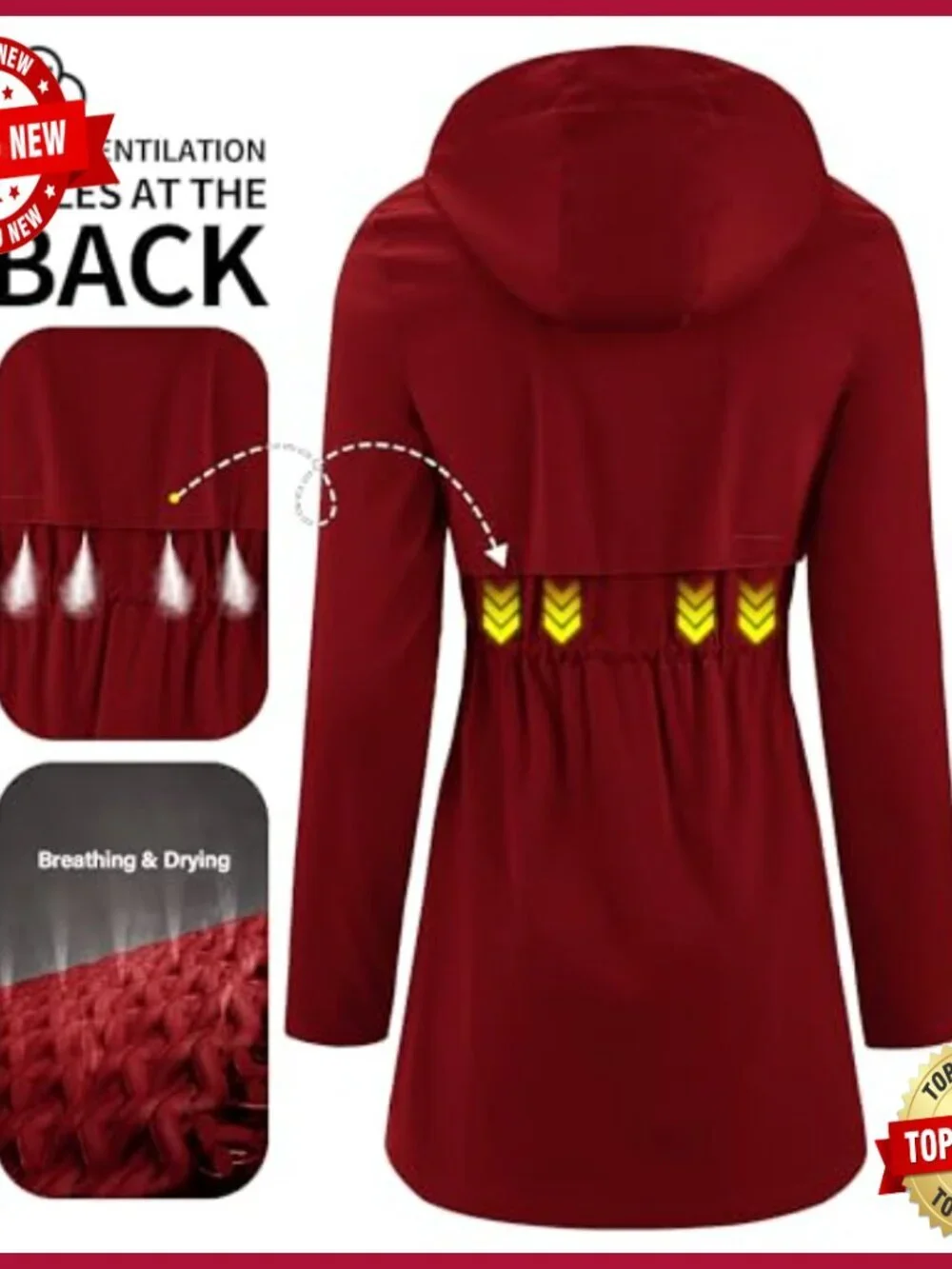 Women's Packable Waterproof Raincoat Hooded Trench Coat Lightweight Outdoor